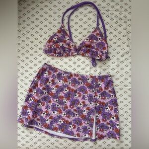 Wild Fable Purple Girly Retro Inspo Floral Coquette Bikini Top & Skirt